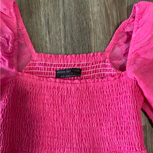 UO River Smock Long Sleeve Hot Pink Ruffle Plaid Mini Dress - OBO - Picture 7 of 9